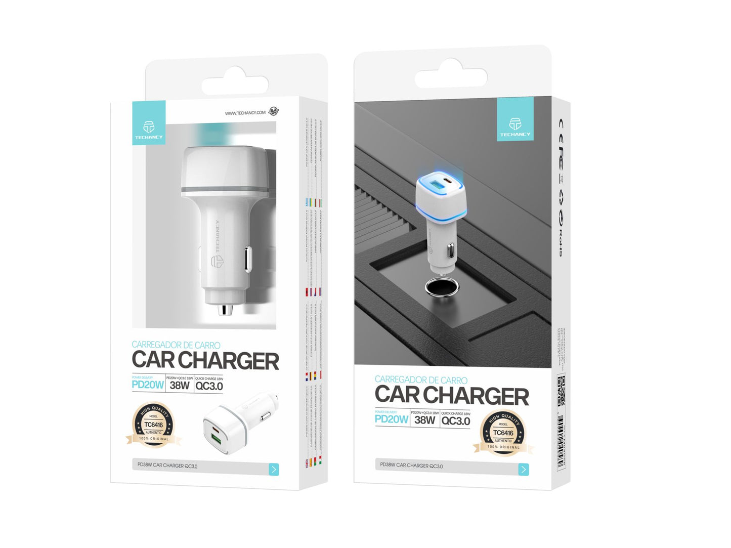 Caricabatteria per auto Techancy
38w;PD20w+QC3.0 1