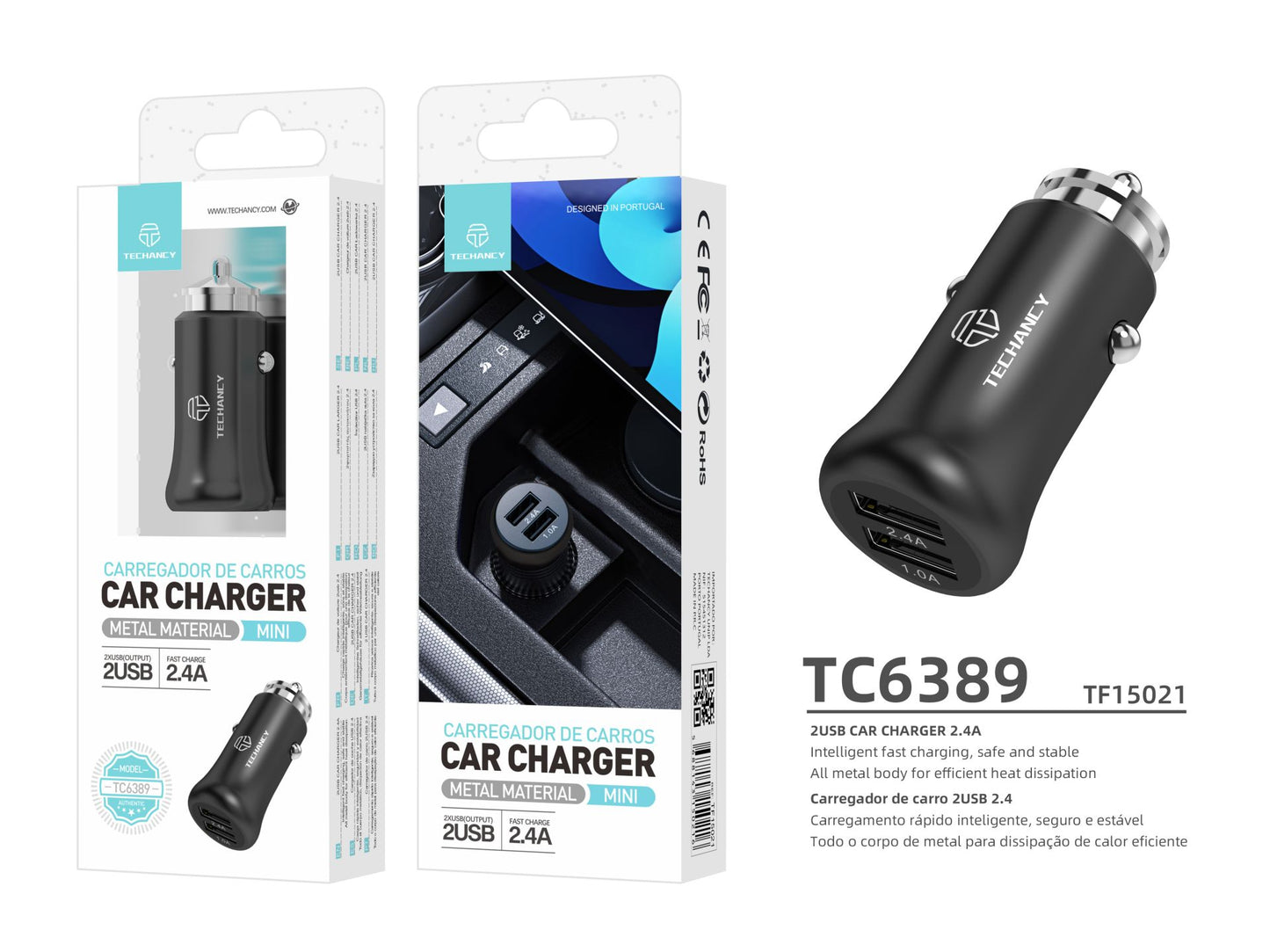 Caricabatteria da Auto Senza Cavo
2.4A 2Usb Nero
