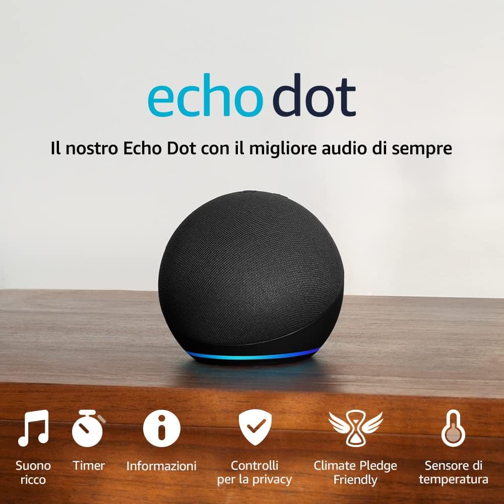 Amazon Echo Dot (5a Generazione) Assistente Vocale - Antracite - Integra Alexa