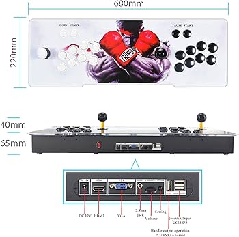 Macchina arcade DX 2 Plus con 9.800 giochi arcade i più ricordati, include 2 joystick e 6 pulsanti di gioco arcade per ogni giocatore,
