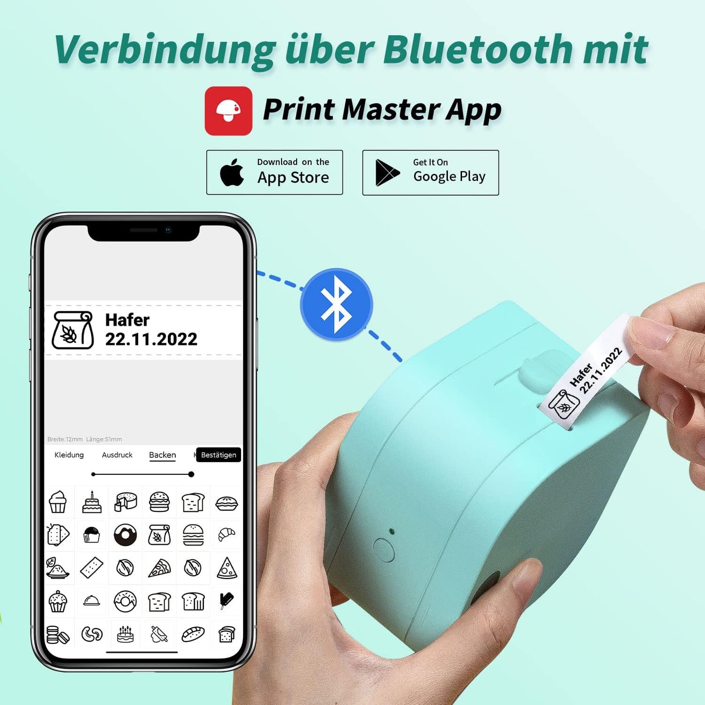 Mini Etichettatrice Portatile, Stampante Etichette Adesive Bluetooth Per Etichette For Ios & Android, Stampante Per Adesivi
