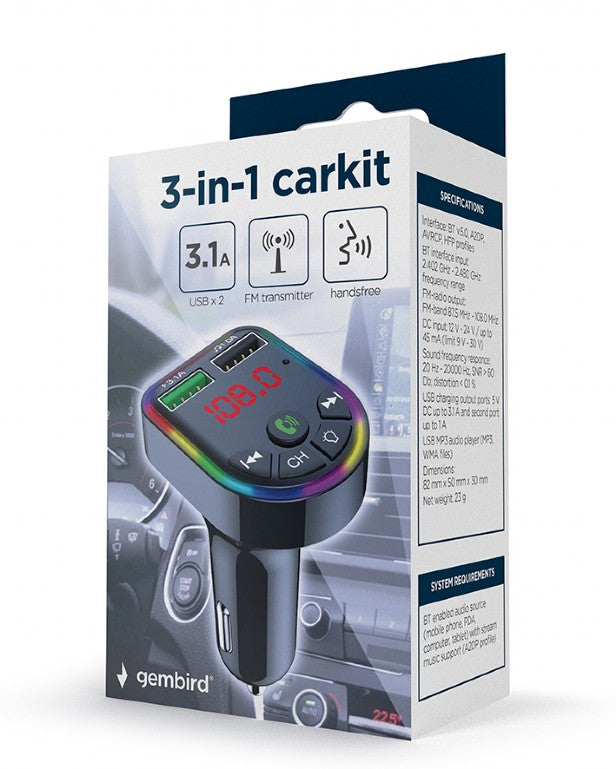 TECHMADE GEMBIRD KIT DAAUTO 3 IN 1 RADIO FM CARICATORE
USB