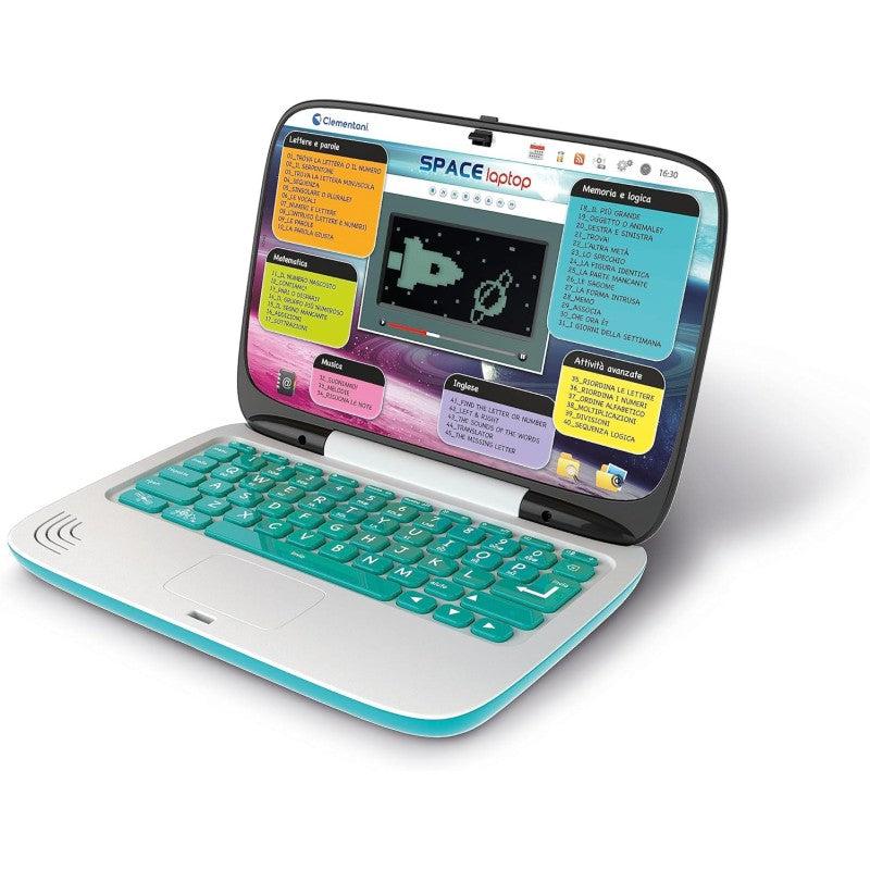 CLEMENTONI COMPUTER KID SPACE LAPTOP
EDUCATIVO PARLANTE 45 ATTIVITA' INTERATTIVE
GIOCO ELETTRONICO PER IMPARARE LETTERE NUMEI E PAROLE