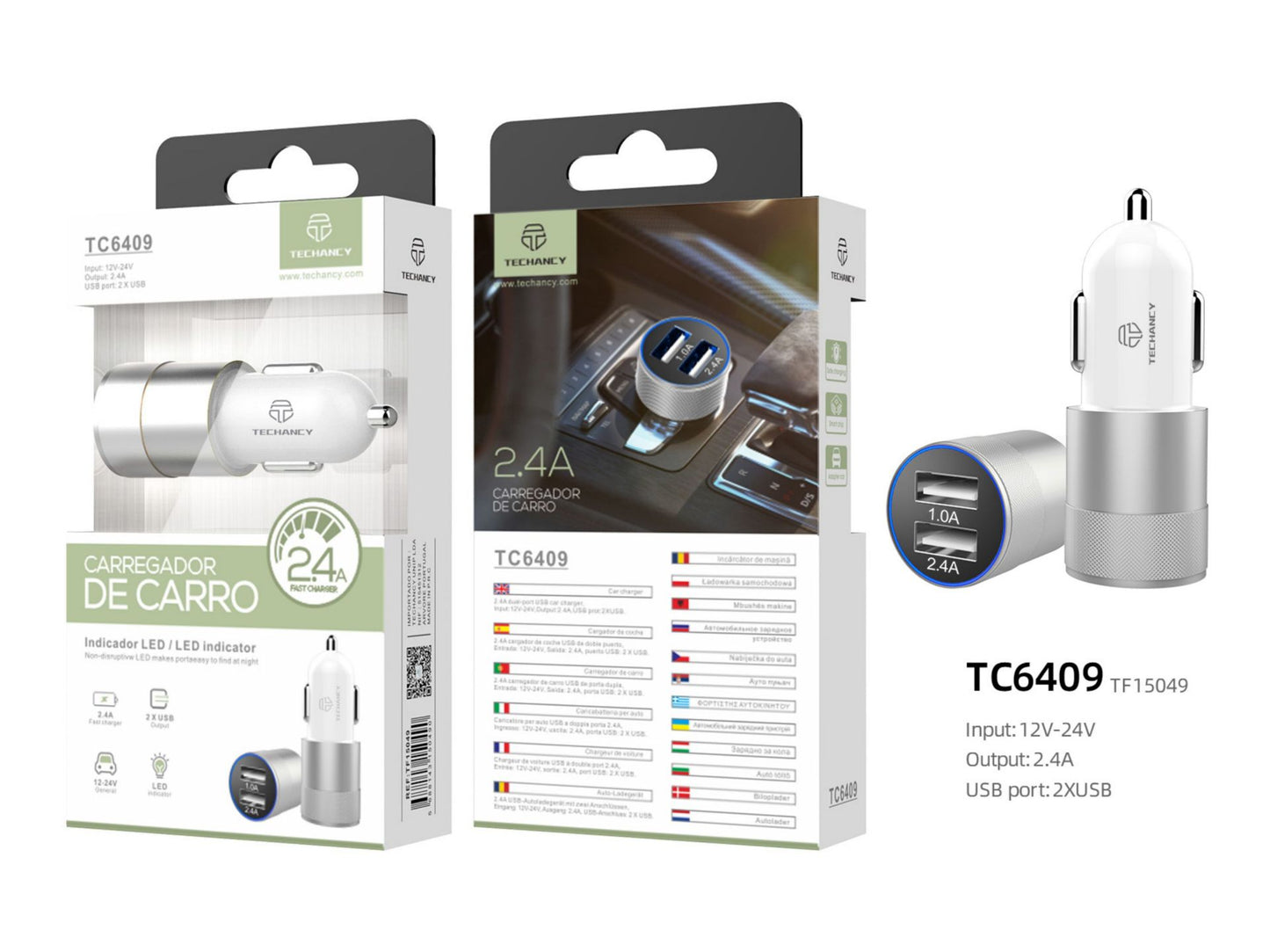 Caricabatterie Auto 2.4A 2Usb Argento