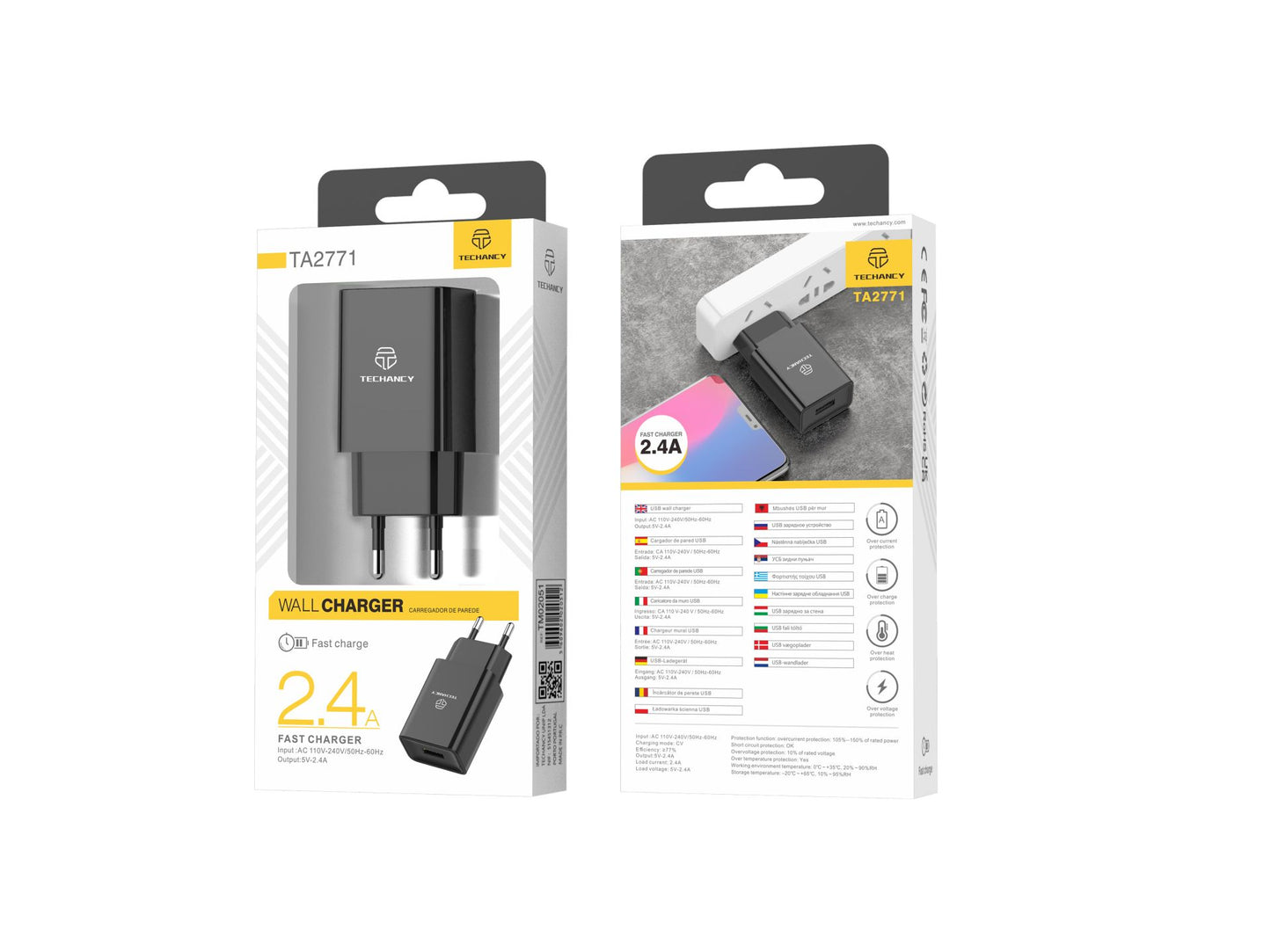 Caricatore da parete Usb per smartphone e tablet 1Usb 1M 2.4A Nero
