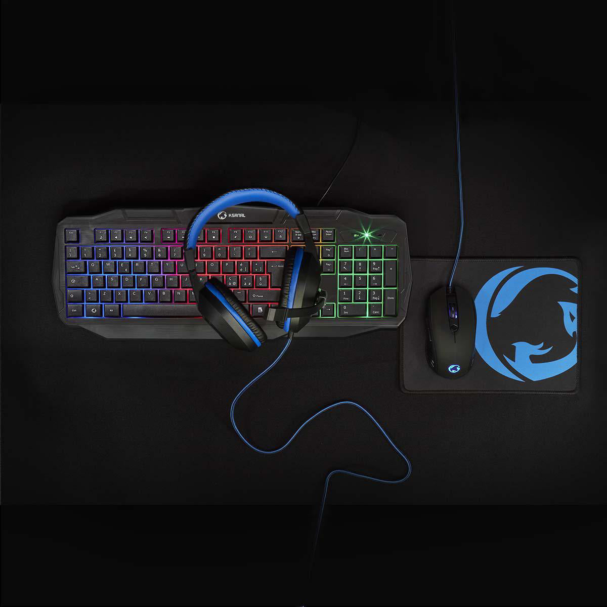 GCK41100BKIT - Nedis Kit combo di gioco | 4-in-1 |
Tastiera, Cuffia, Mouse e Mouse Pad | Blu / Nero |
QWERTY | Disp