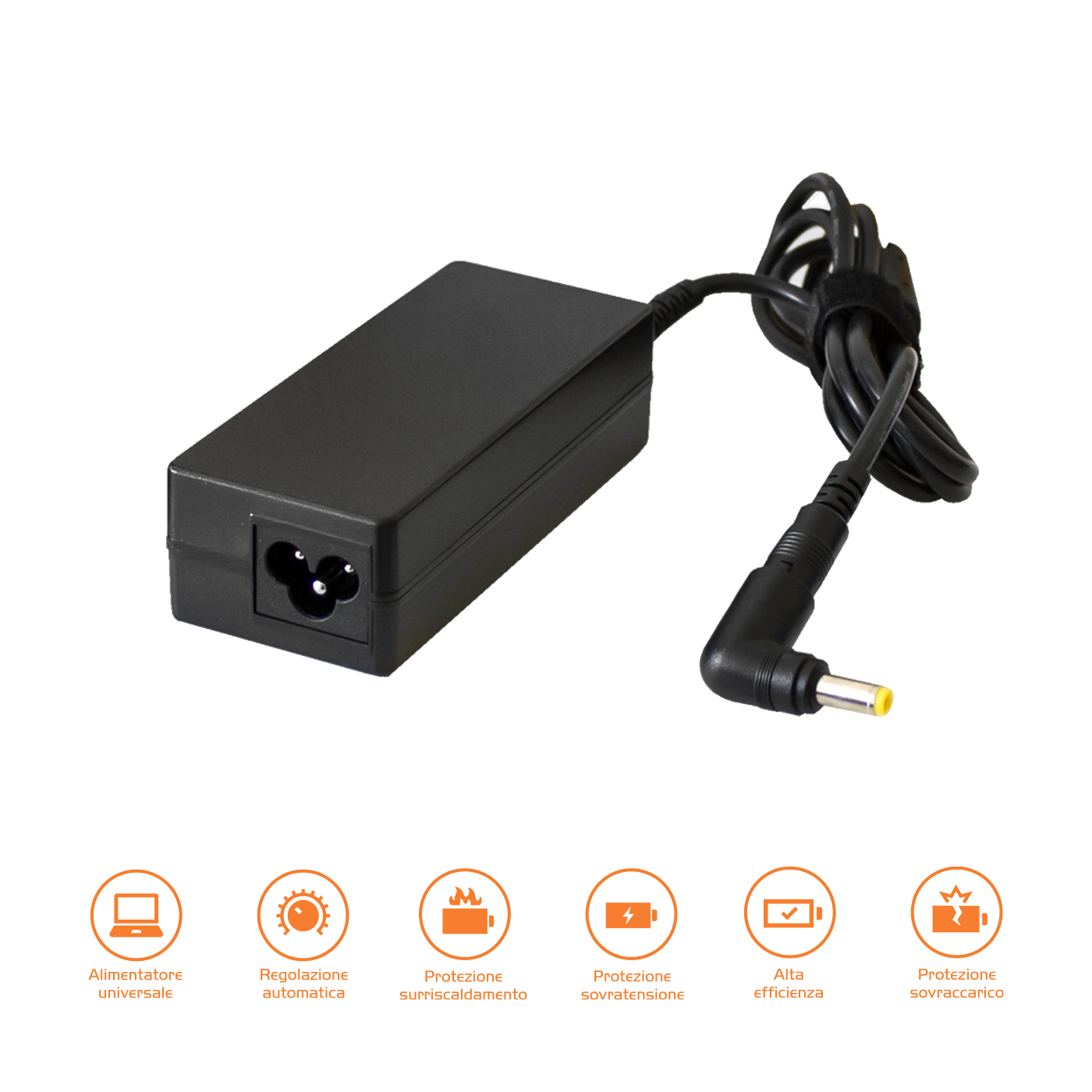 ALIMENTATORE UNIVERSALE NOTEBOOK TECHMADE 65W AFUA06 CON 8 CONNETTORI