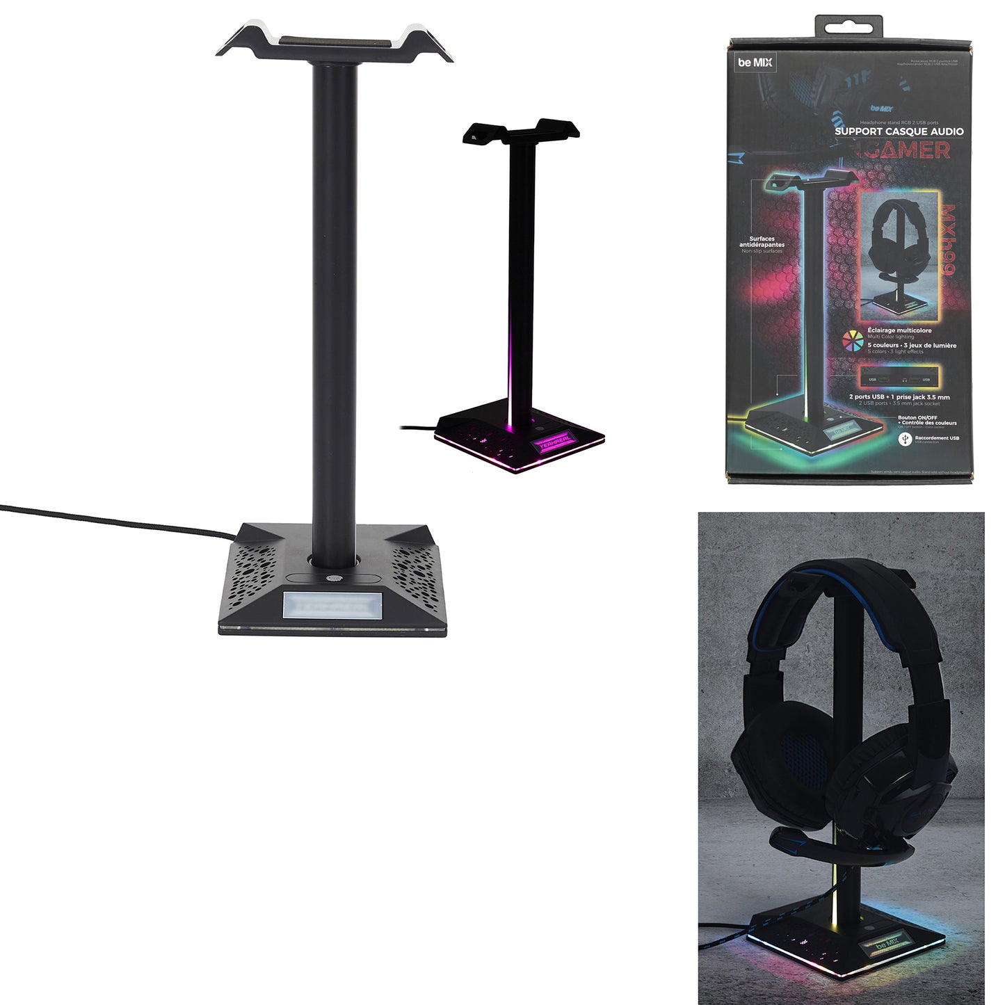 Porta cuffie rgb 2 porte usb