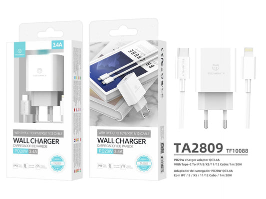 Caricabatterie rapido Pd 20W + cavo IPHONE Pd 20W 1M bianco