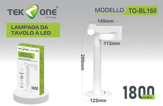 LAMPADA DA TAVOLO A LED BATTERIA 1800MAH BIANCA TOBL160