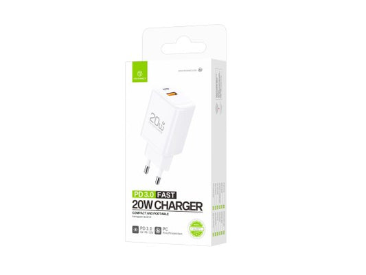 Caricabatterie Techancy TA2825 PD3.0 da 20 W con due porte USB-C e USB-A compatibile con vari telefoni cellulari e tablet