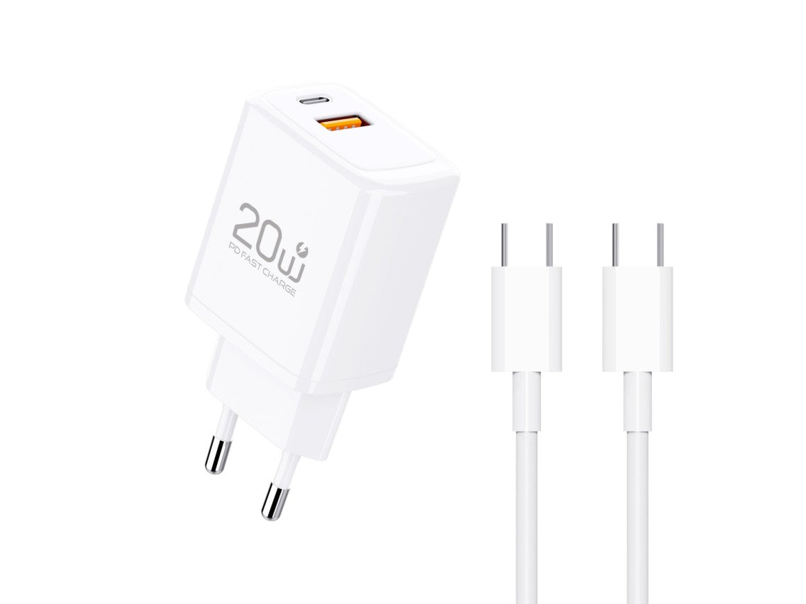 Caricabatterie rapido Techancy 20W PD3.0 Doppia porta USB-C+USB-A Cavo 1m 60W