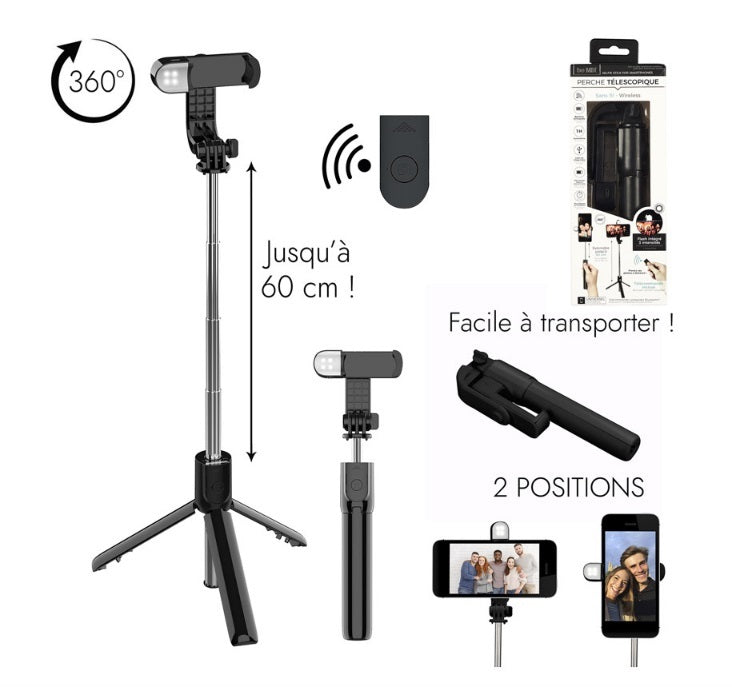 ASTA SELFIE PER SMARTPHONE CON TREPPIEDE E FLASH BLUETOOTH