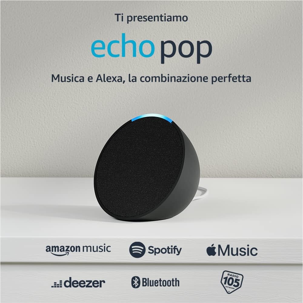 Echo Pop | Altoparlante intelligente Wi-Fi e Bluetooth, compatto e dal suono potente, con Alexa | Antracite