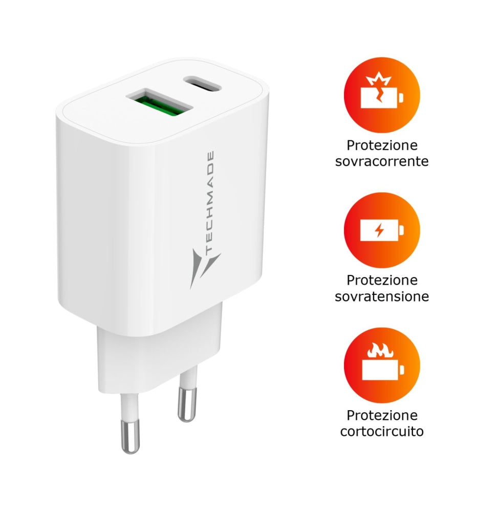 TECHMADE CARICABATTERIE20W CON PORTA USB-C + PORTA