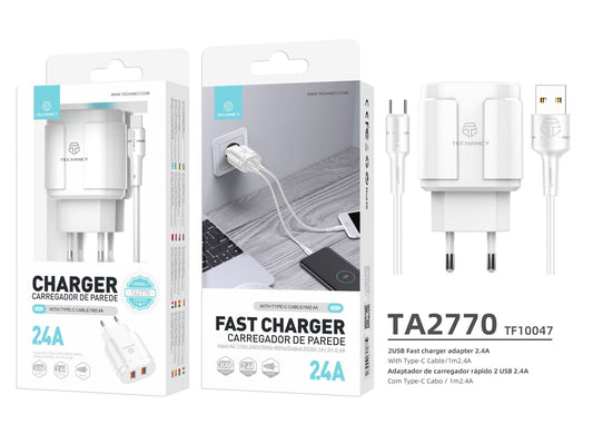 Charger With Usb-Type Cable C
2.4A 1M 2Usb White