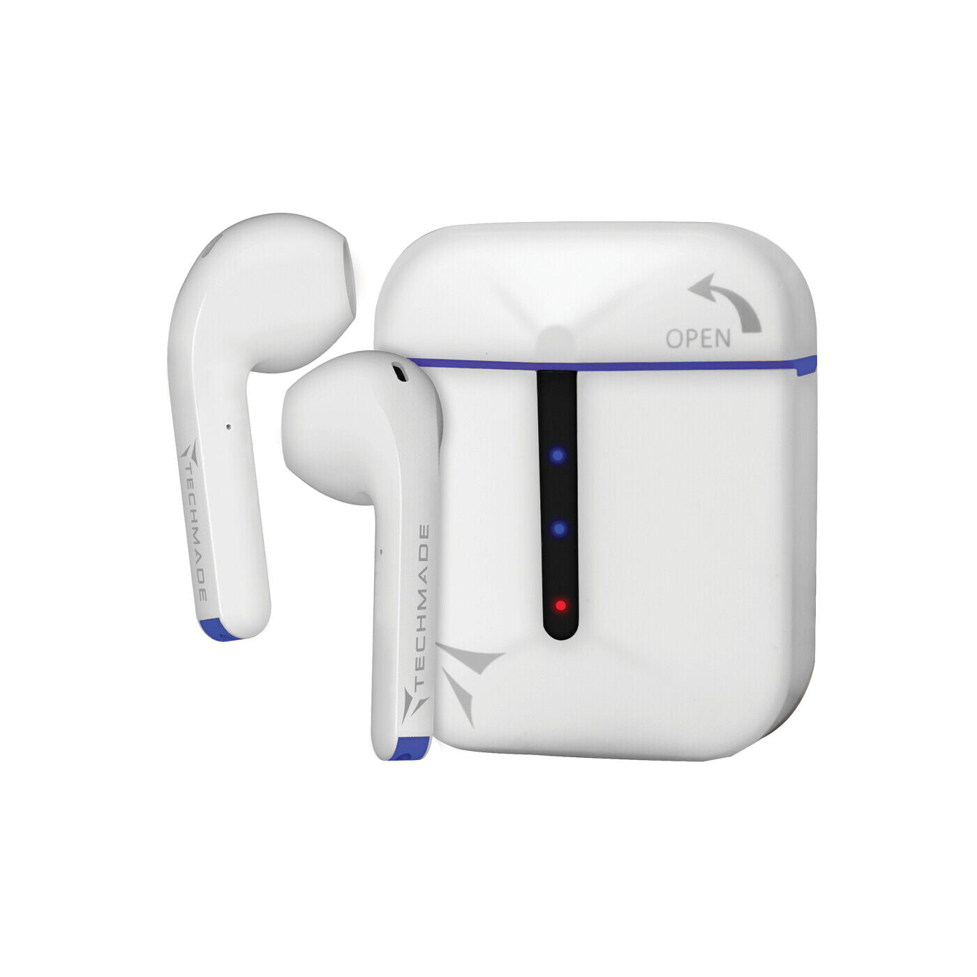 AURICOLARI STEREO BLUETOOTH TECHMADE EARBUDS BIANCO - CON BOX DI RICARICA