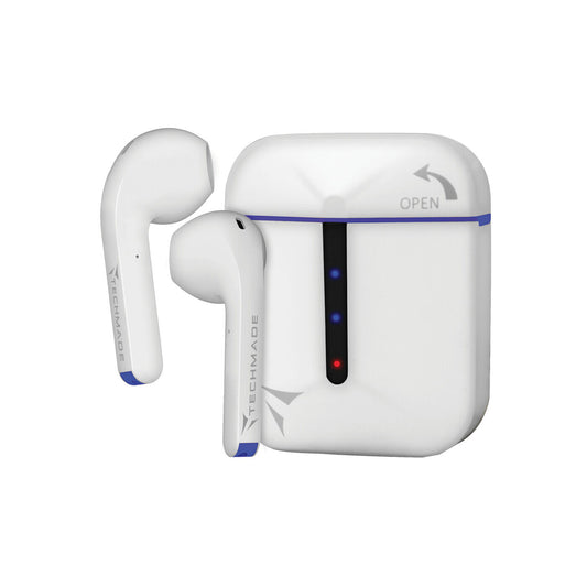 AURICOLARI STEREO BLUETOOTH TECHMADE EARBUDS BIANCO - CON BOX DI RICARICA