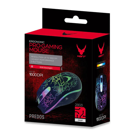 VARR MOUSE WIRED OM-125 PREDOS PRO-GAMING 800-1200-1600 DPI LED