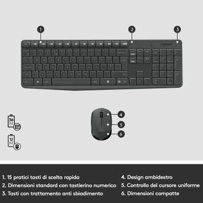 TASTIERA E MOUSE WIFI LOGITECH MK235